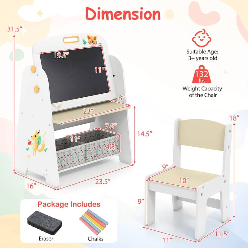 Costway 4-in-1 Kids Table & Chair Set with Magnetic Whiteboard & - See Details