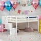 preview thumbnail 1 of 11, Contemporary Twin Size Loft Bed with 2 Storage Staircase and Guardrails, Space for Entertainment, Solid Construction, White