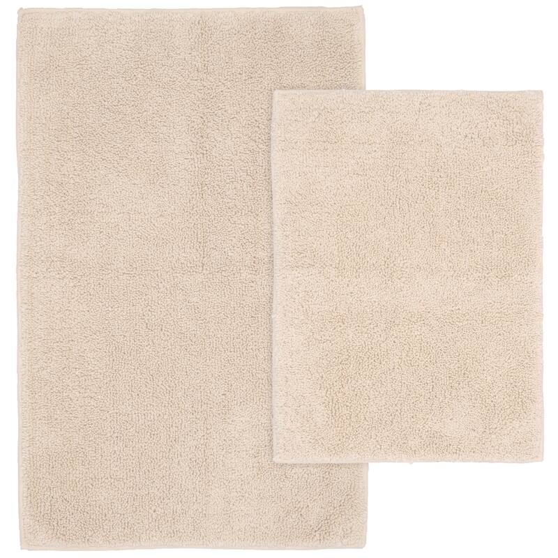 Queen Cotton Washable Bathroom Rug, or Set in Natural