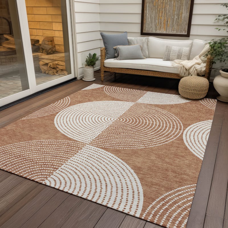 Machine Washable Indoor/ Outdoor Geo Circles Chantille Rug