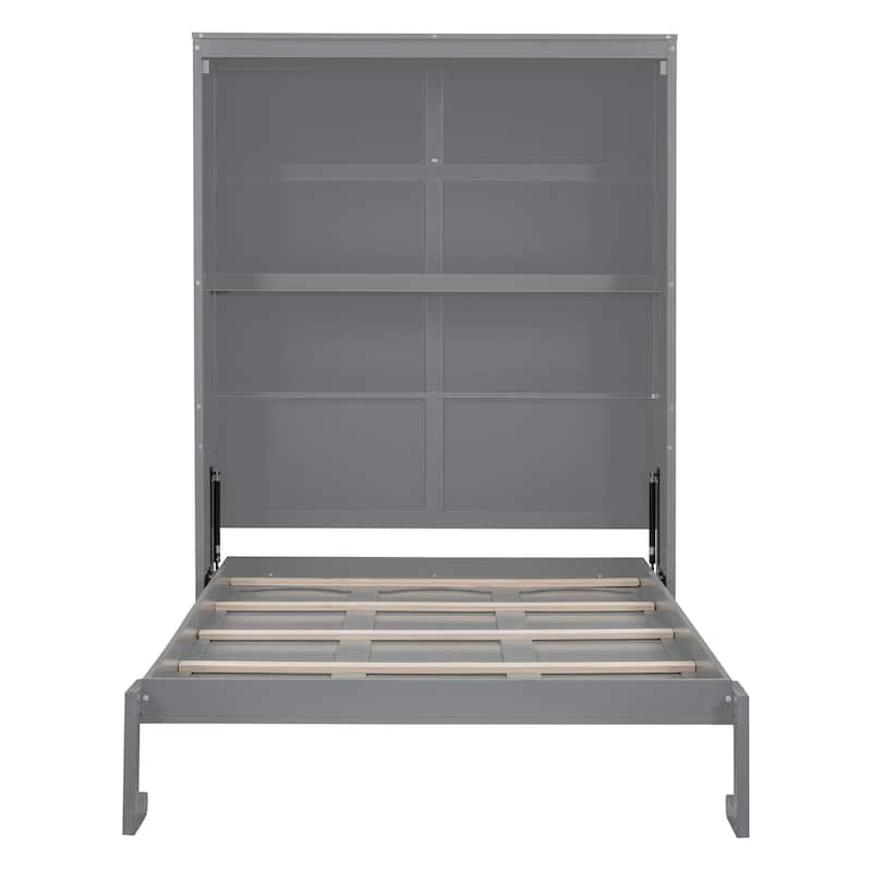 Full Size Murphy Wall Bed with Shelves, Space-Saving Design, White Finish, Easy to Fold