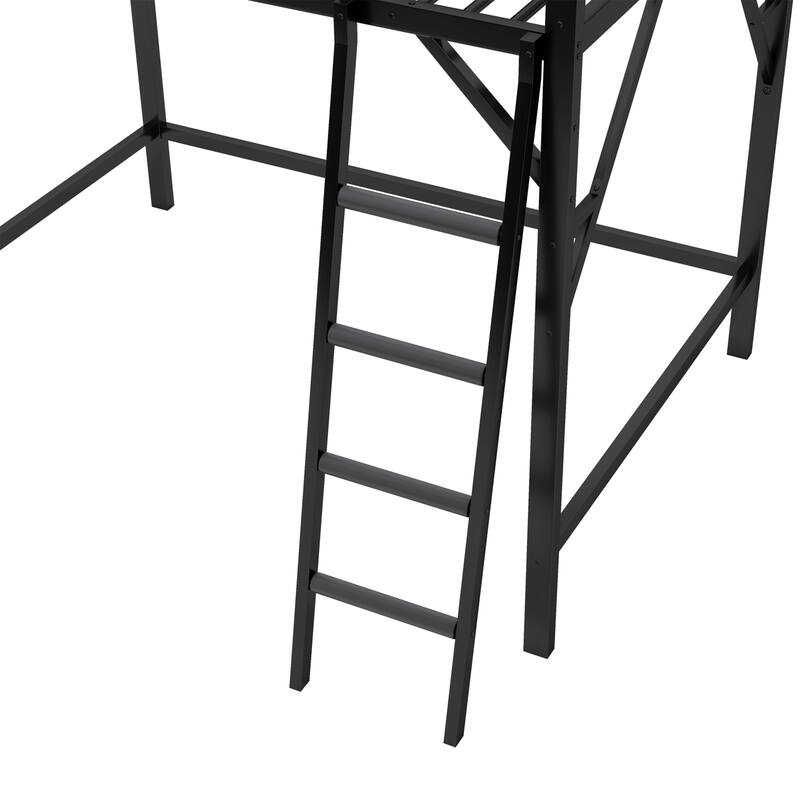 Metal Loft Bed Frame with Storage Shelves for Upper, Loft Bed with Ladder, High Loft Bed for Kids Teens