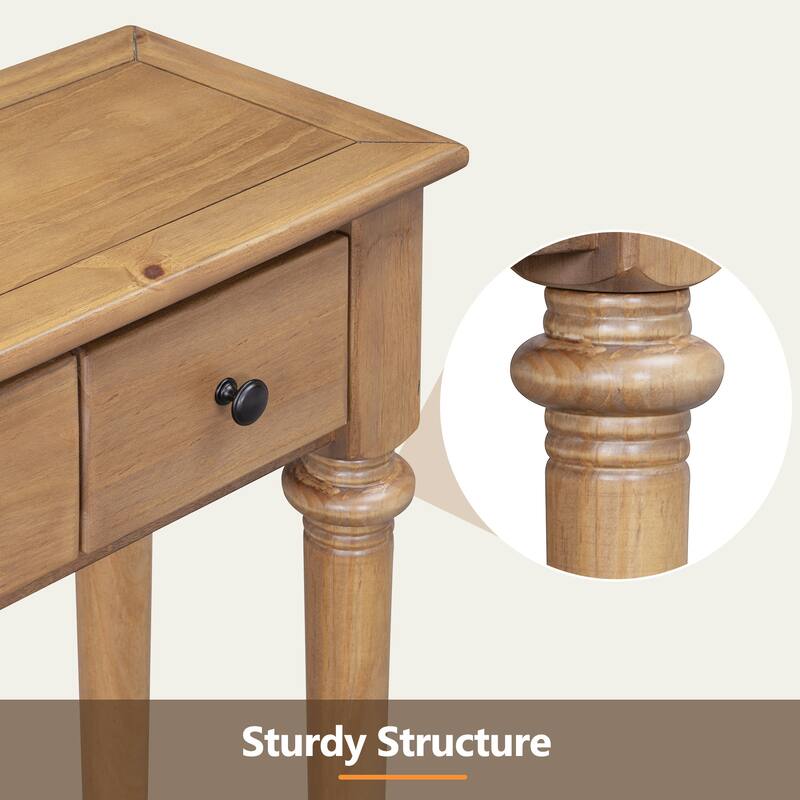 Retro Console Table with 4 Drawers and Open Shelf, perfect for Entryways, Living Rooms, and Hallways