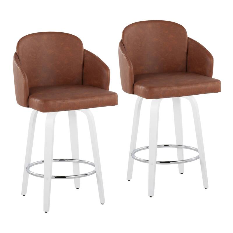 Porch & Den Dahlia 26" Counter Stool with White Bent Wood Legs (Set of 2) - Camel Faux Leather