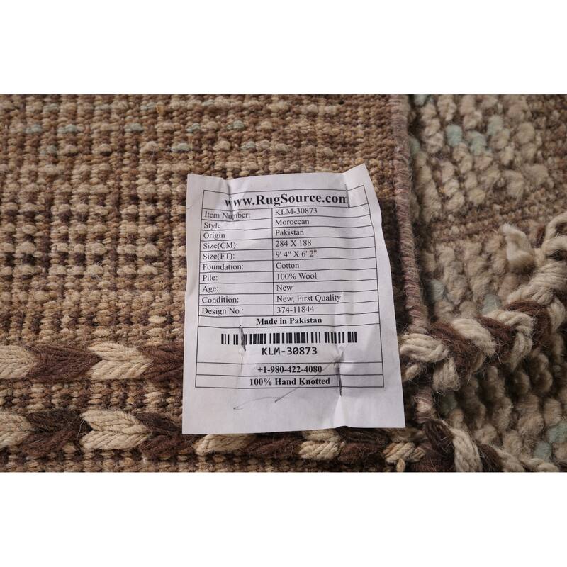 All-Over Striped Moroccan Area Rug Hand-Knotted Wool Carpet - 6'2"x 9'4"