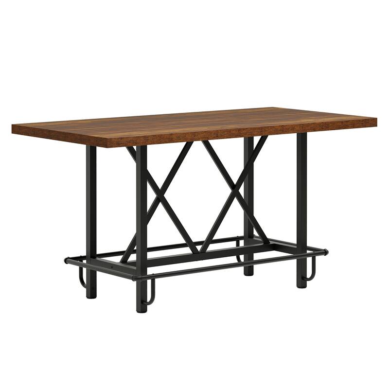 63" Counter Height Dining Table for 6, Industrial Rectangular Bar-Height Table with Sturdy Metal Frame and Footrest