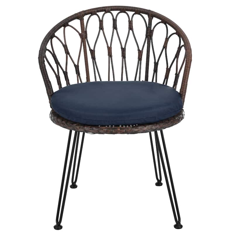 3 Pieces Rattan Bistro Set with A Glass Round Table for Patio