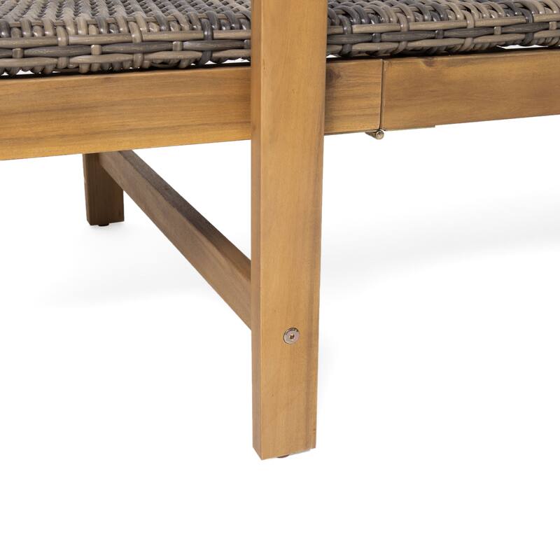 Roomfitters Wood and Wicker Chaise Lounge with Adjustable Backrest for Outdoor Sunbathing and Comfortable Patio Seating, Natural