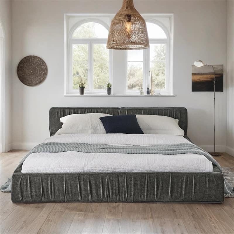 Queen Size Chenille Upholstered Bed Frame w/ Headboard and Wood Frame