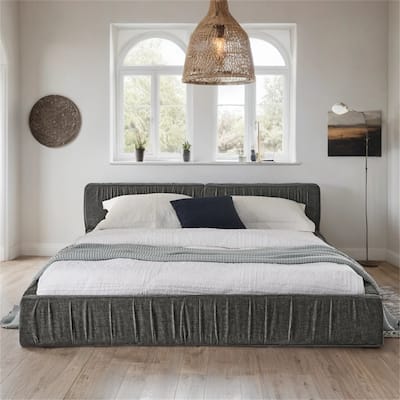 Queen Size Chenille Upholstered Bed Frame w/ Headboard and Wood Frame