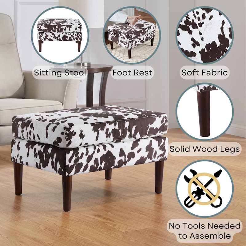 Retro Inspired Mid Century Ottoman with Upholstered Cushion Top for Stylish Seating and Entryway Accent