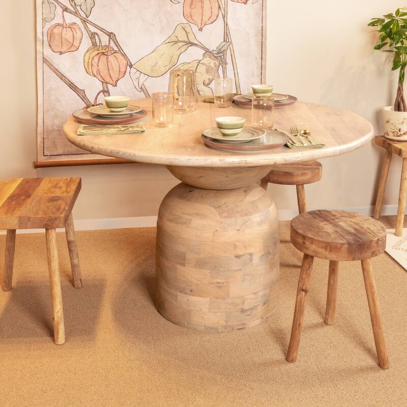 Mango Wood Dining Table with End Grain Base - 47.0"L x 47.0"W x 29.5"H