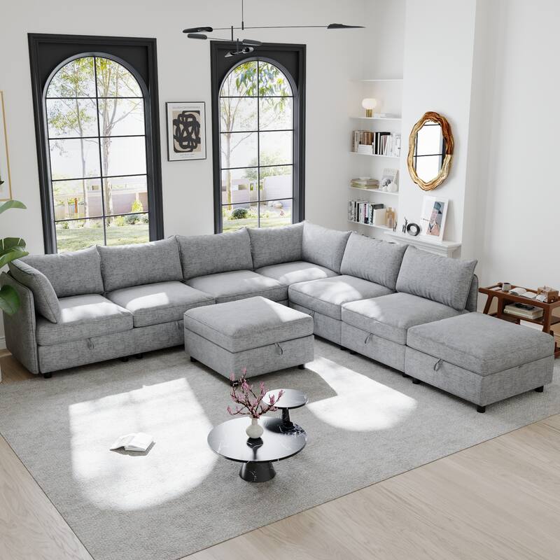 8-Seat Convertible Sectional Sofa Set with Storage Chaise