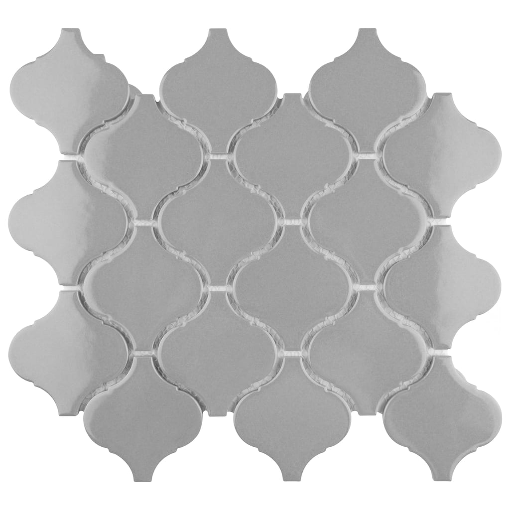 Merola Tile Metro Lantern Glossy Light Grey 9-1/2" x 10-3/4" Porcelain Mosaic Floor and Wall Tile