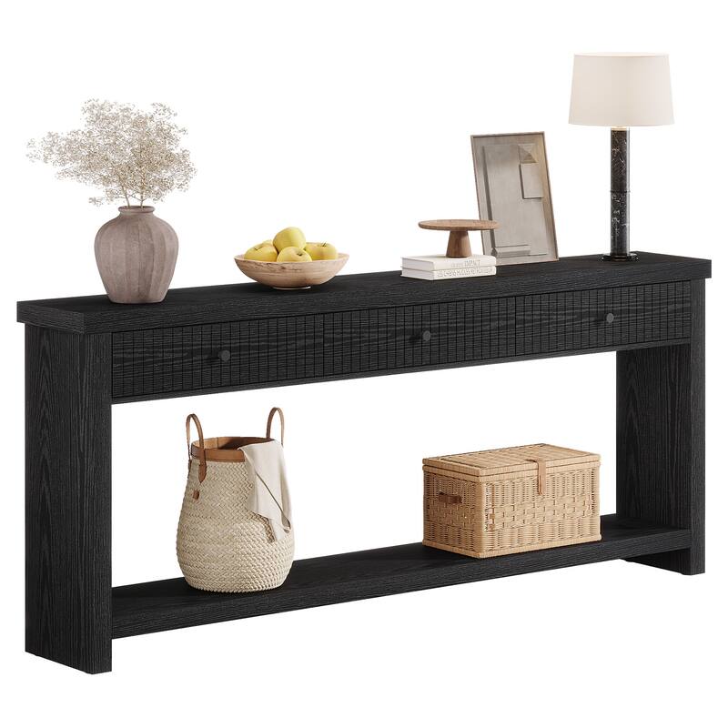 Extra Long Wood Console Table, Oak Sofa Entryway Table with 3 Drawers & Storage Shelves for Living Room, Hallway, Foyer