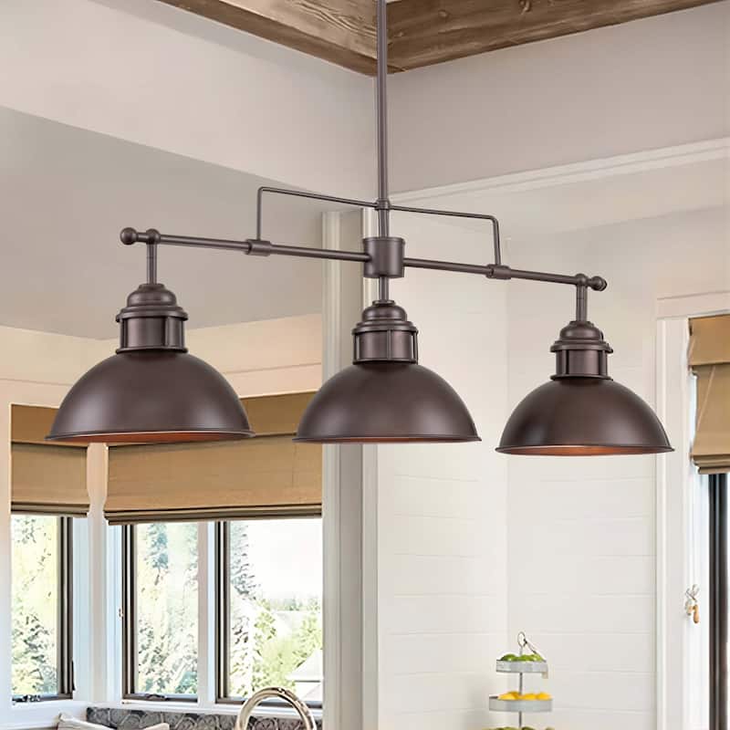 3-Light Industrial Farmhouse Dome Pendant Metal Linear Kitchen Island Pendant Light Oil Rubbed Bronze Finish - N/A - Oil Rubbed Bronze