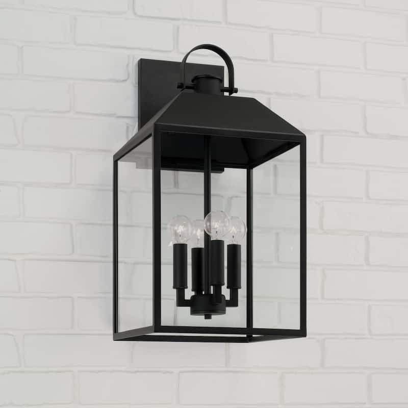 11.25"W x 22"H 4-Light Outdoor Square Rectangle Wall Lantern in Black with Clear Glass
