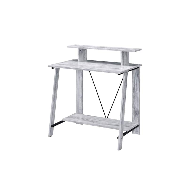 Writing Desk - Rustic Home Office Desk with Shelves - 32" Wide - Weathered White & Black Finish