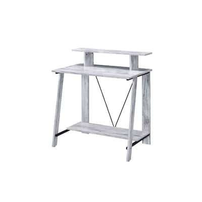 Writing Desk - Rustic Home Office Desk with Shelves - 32" Wide - Weathered White & Black Finish
