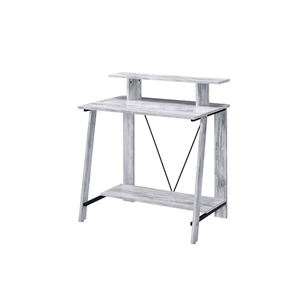 Writing Desk - Rustic Home Office Desk with Shelves - 32" Wide - Weathered White & Black Finish