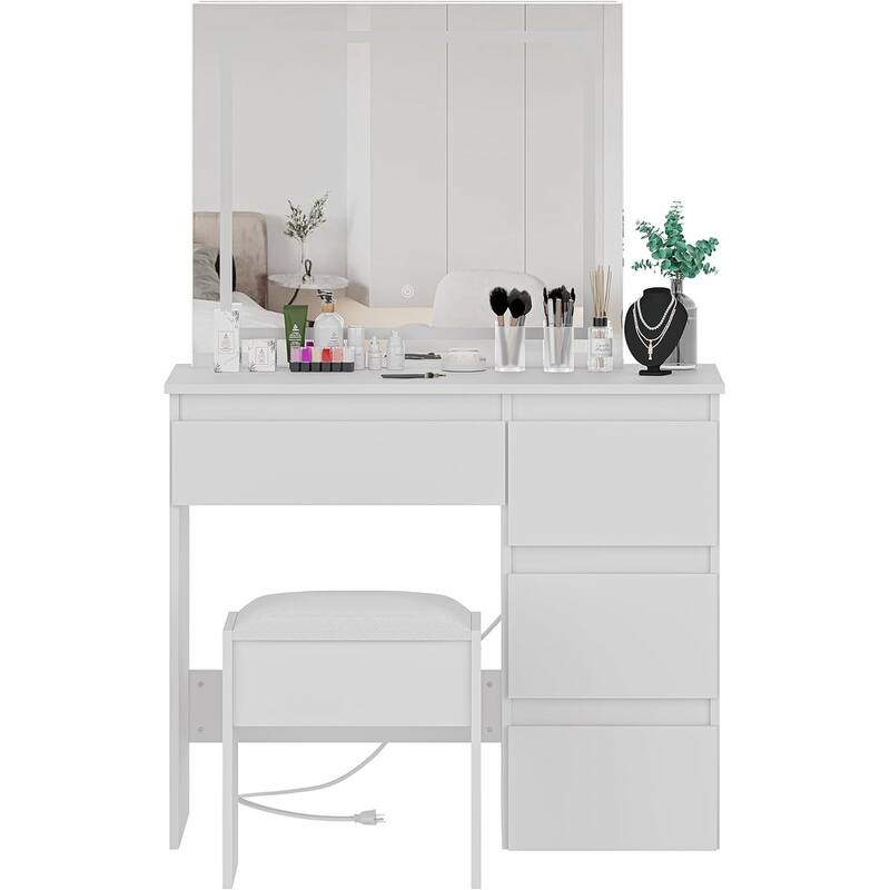 Vanity Desk with Touch Light Mirror - White
