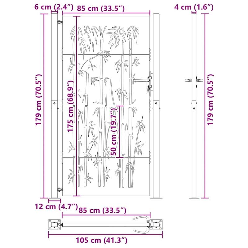 vidaXL Garden Gate 39.4x68.9" Corten Steel Bamboo Design - 43.3 x 70.9"