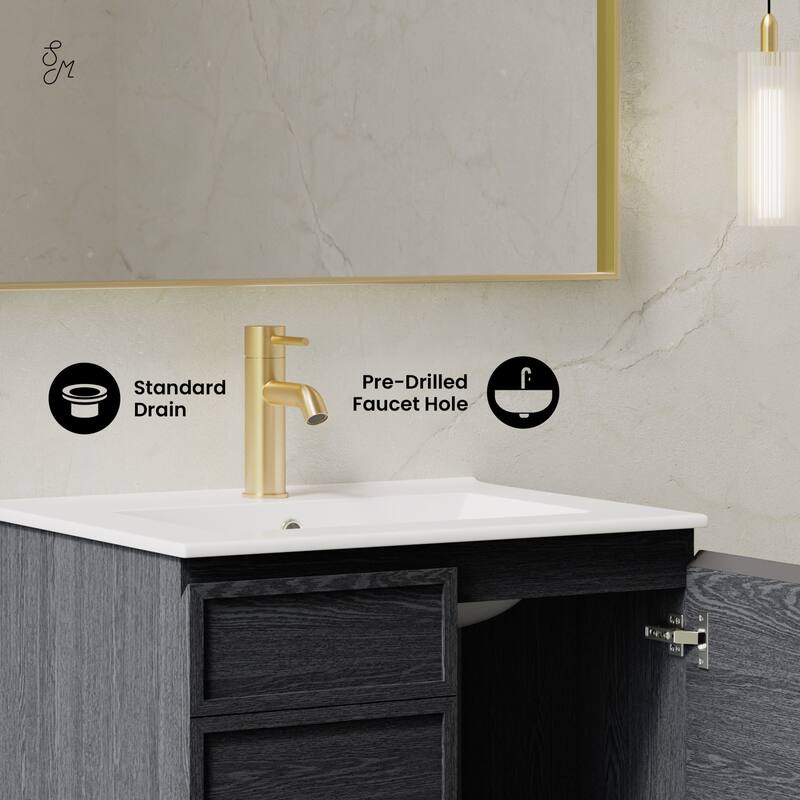 St. Tropez 24" Wall-Mounted Bathroom Vanity In Black Oak With Sink Top - 24