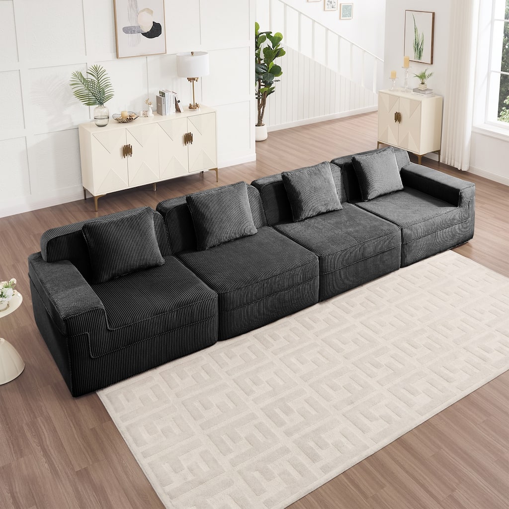 GDFStudio - Modular 4-Seater 153.5" Corduroy Boneless Cloud Sofa