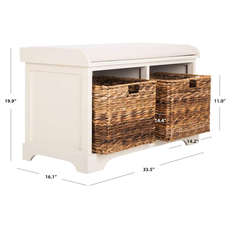 SAFAVIEH Euphemia Brown Woven Storage Basket Bench - 33.5" x 16.1" x 19.9" - 34Wx16Dx20H