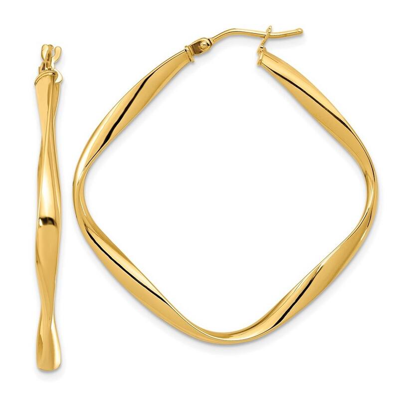 Curata 14k Yellow Gold Polished Twisted Square Hoop Earrings - 40.3x38mm