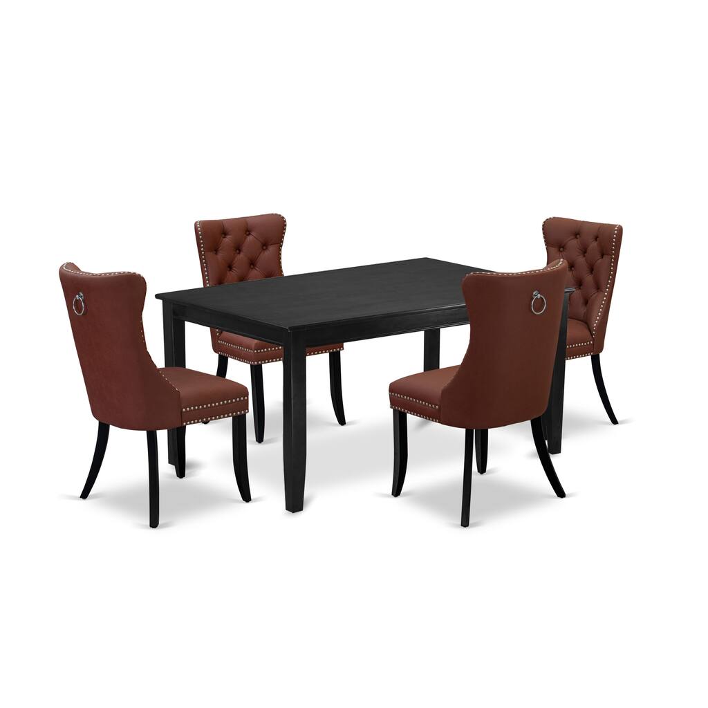 East West Furniture Kitchen Table Set Contains a Rectangle Dining Table and Upholstered Chairs, Black (Pieces Options)