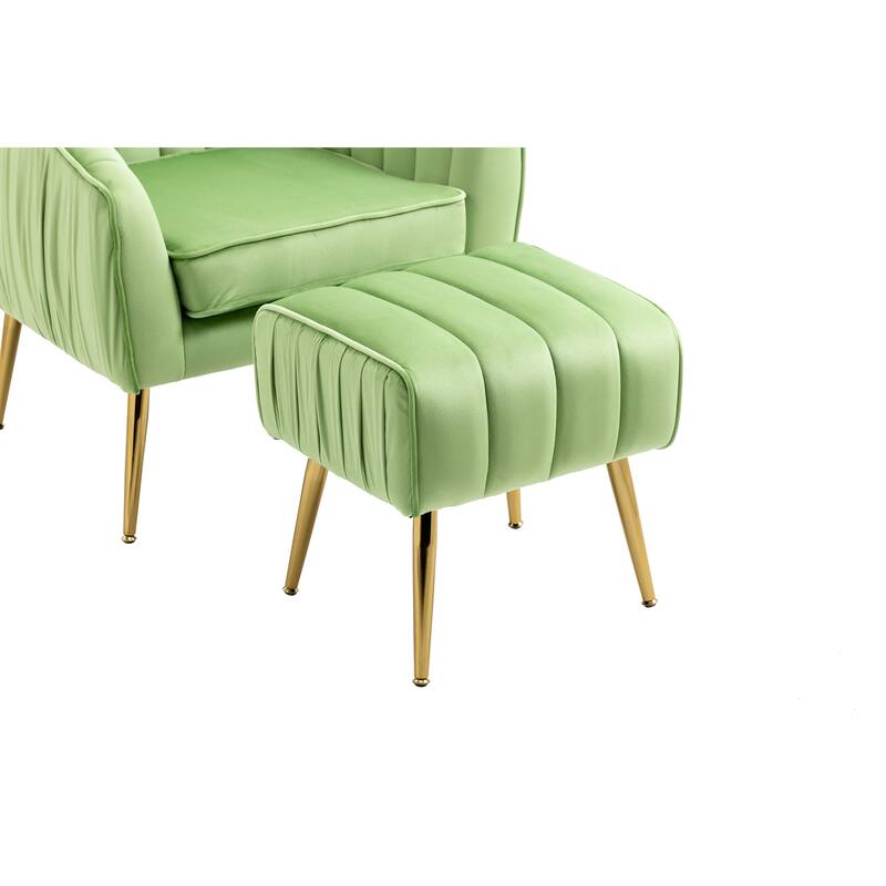 Modern Velvet Accent Chair with Ottoman for Living Room/Bedroom/Nail