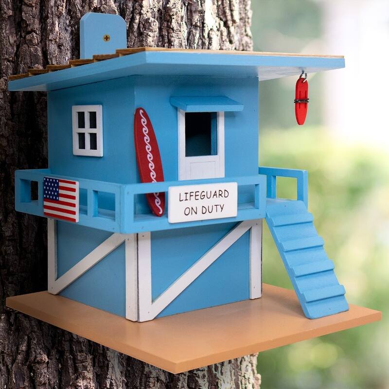 Home Bazaar 7.1" x 7.85" x 7.1" Lifeguard Shack Birdhouse - Blue - 7.1"x7.1"x7.85"
