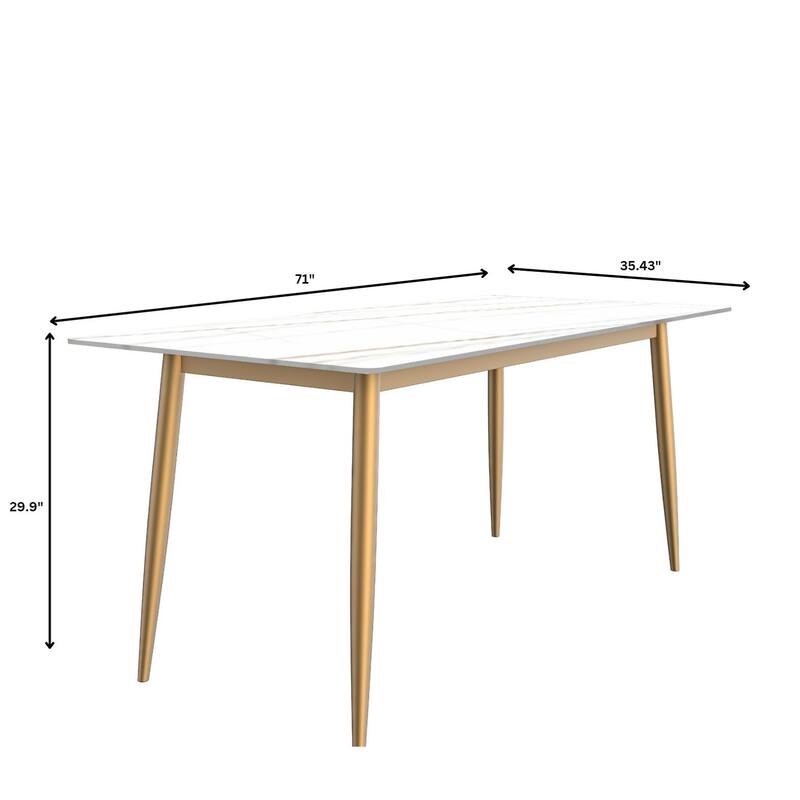 Zayle Dining Table with a 71" Rectangular Top and Gold Steel Base