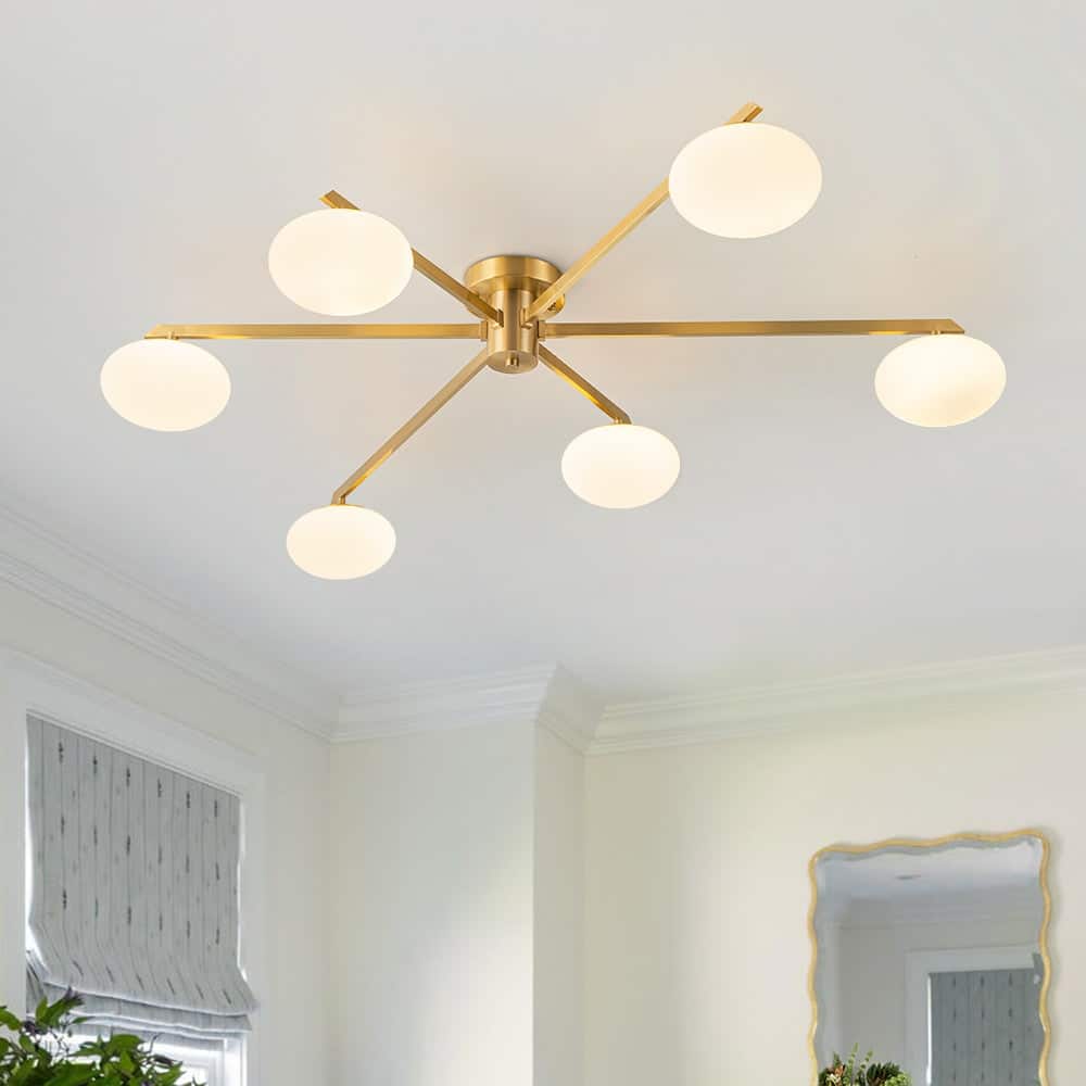 Mid-century Modern Oval Glass Accents Semi-flush Mount