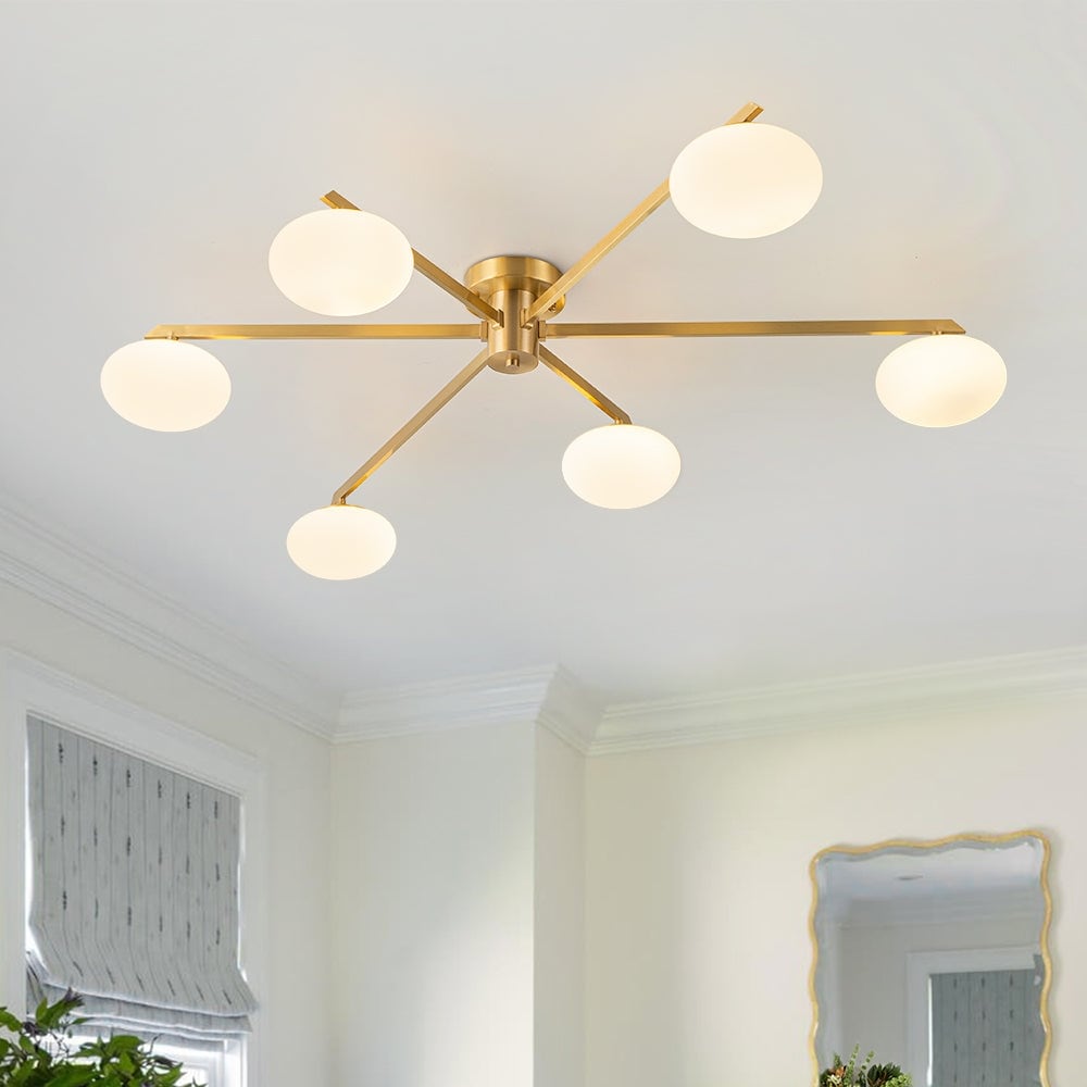 Mid-century Modern Sputnik Semi-flush Mount Frosted Oval Glass Ceiling Light Living Bedroom