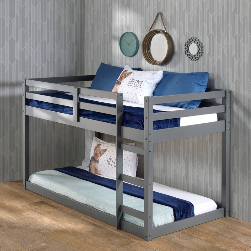 Space-Saving Grey Twin Loft Bed with Ladder and Safety Guardrail