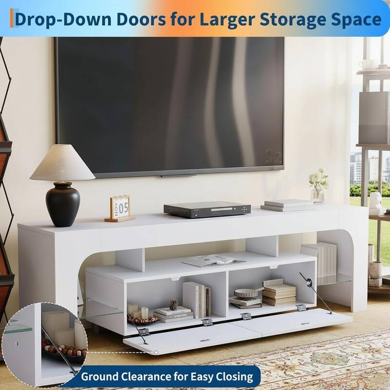 TV Stand with LED Lights, with 2 Drawer & Open Shelf