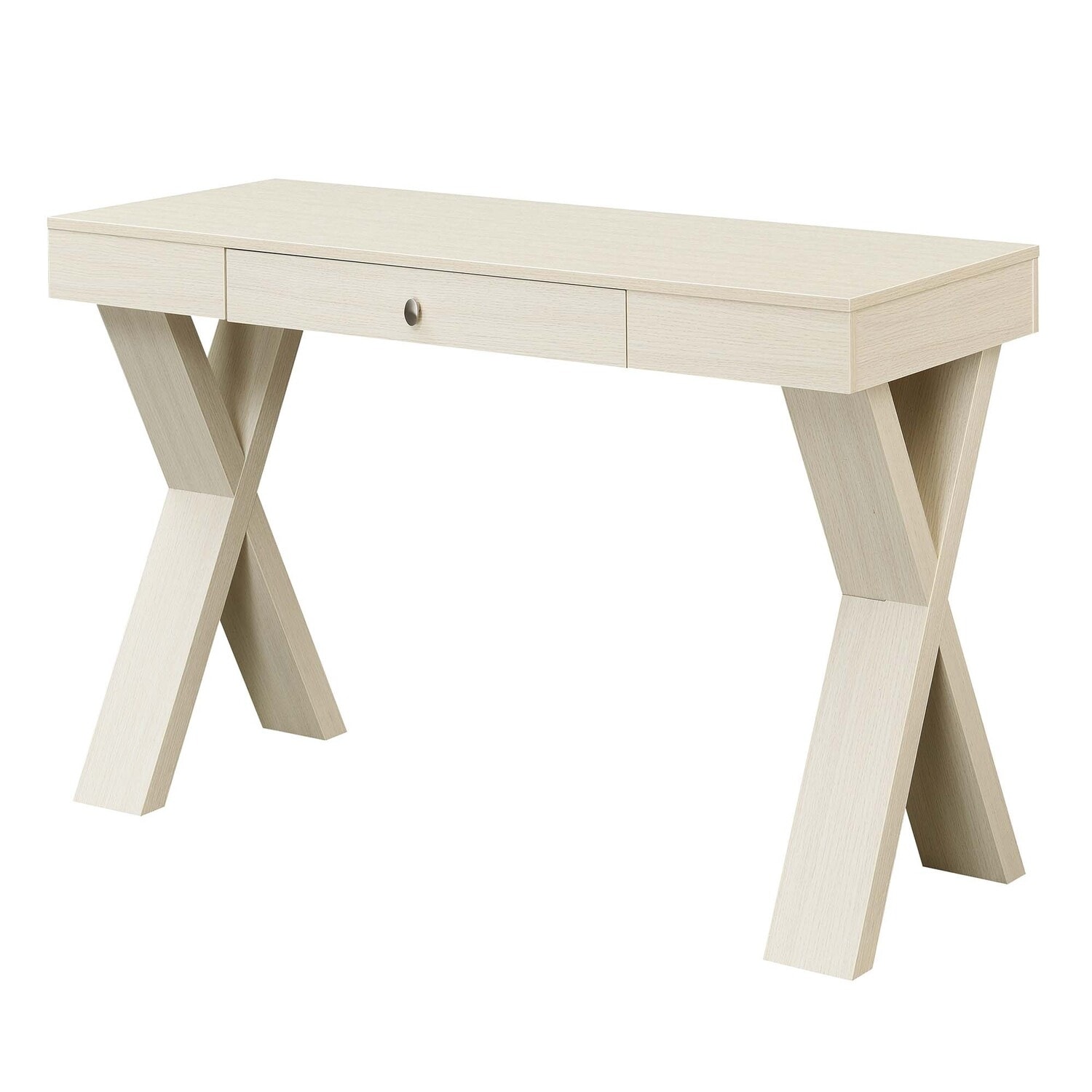 1-Drawer Ivory Desk - Console Table with Stainless Handle & Crisscross Legs