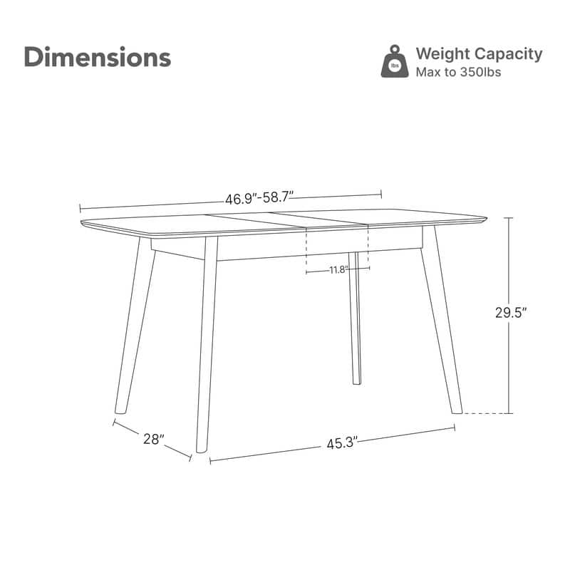 Spruce & Spring 47 to 59 Inch Mid Century Extendable Dining Table for 4-6 People