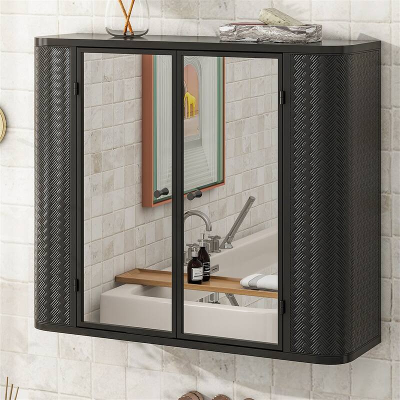 Wall Mounted Bathroom Cabinet with Mirror and Open Shelf