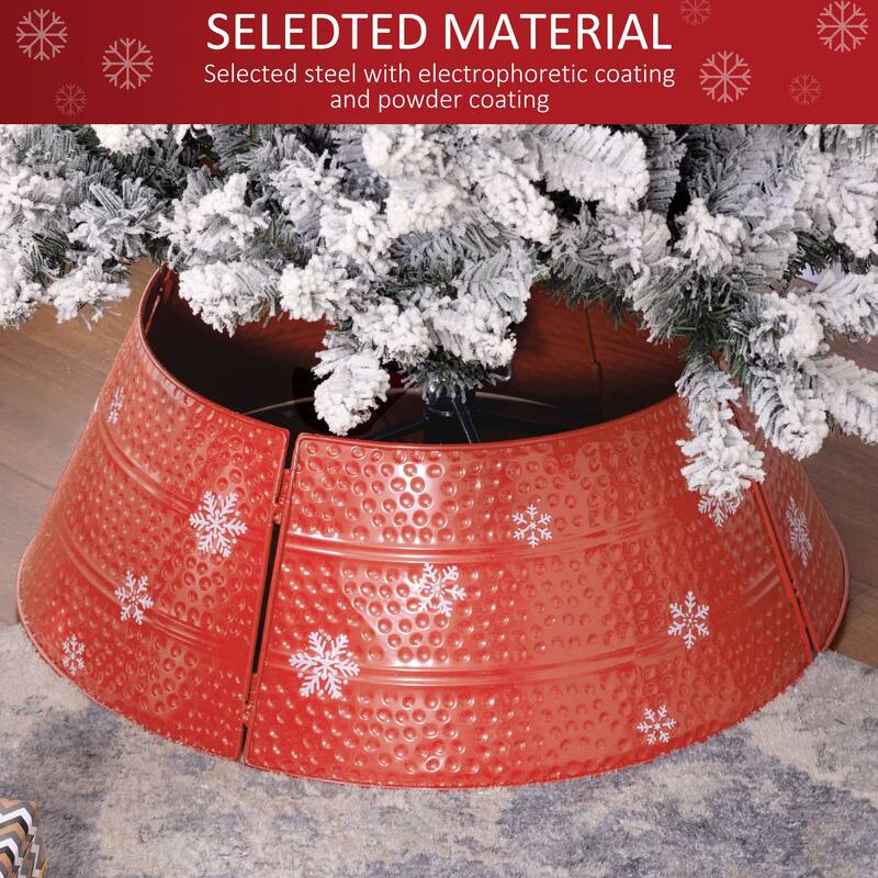 26" Red Christmas Tree Collar with Snowflake Design and Metal Base Cover for Holiday Decor - 26" x 9" H
