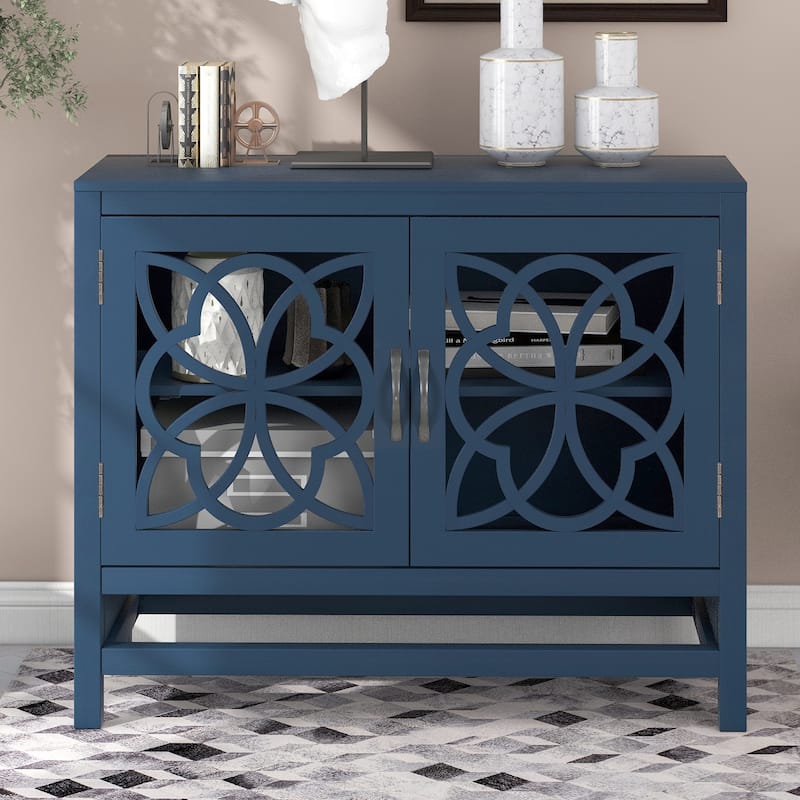 Wood Accent Buffet Sideboard Storage Cabinet with Doors and Adjustable Shelf