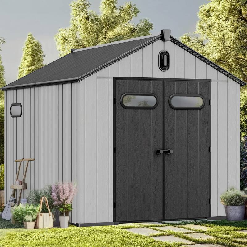 Large 8' x 10' Outdoor Plastic Resin Storage Shed w/Floor &Lockable - 8*10ft - Grey