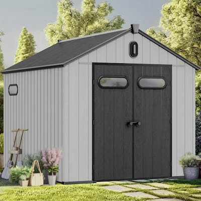 Large 8' x 10' Outdoor Plastic Resin Storage Shed w/Floor &Lockable - 8*10ft
