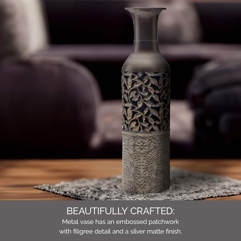 Elements Silver Filigree Metal Vase, 17 Inch