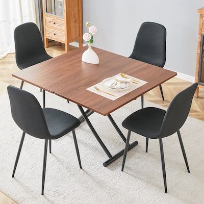 Table and chair set.Modern Multifunctional Lifting Platform, Paired with 4 Black Dining Chair