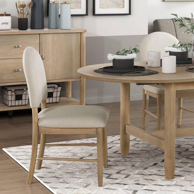 5/7-Piece Classic Luxury Natural Finish Dining Furniture Set with Oval Dining Table and Beige Upholstered Seat Back Chairs