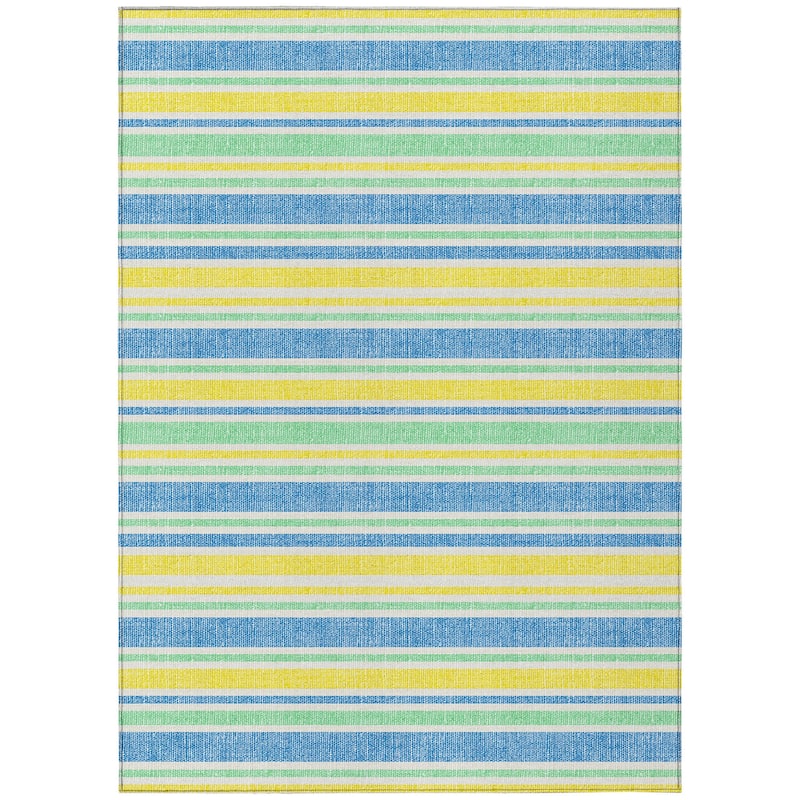 Machine Washable Indoor/ Outdoor Thin Cabana Stripe Chantille Rug