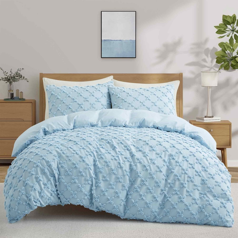 3 Piece Tufted Clipped Jacquard Geometric Oversized Duvet Cover Set
